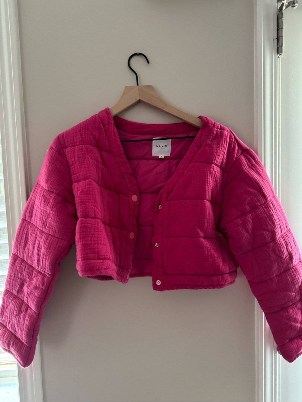 Le Lis Girls' Hot Pink Cropped Puffer Jacket